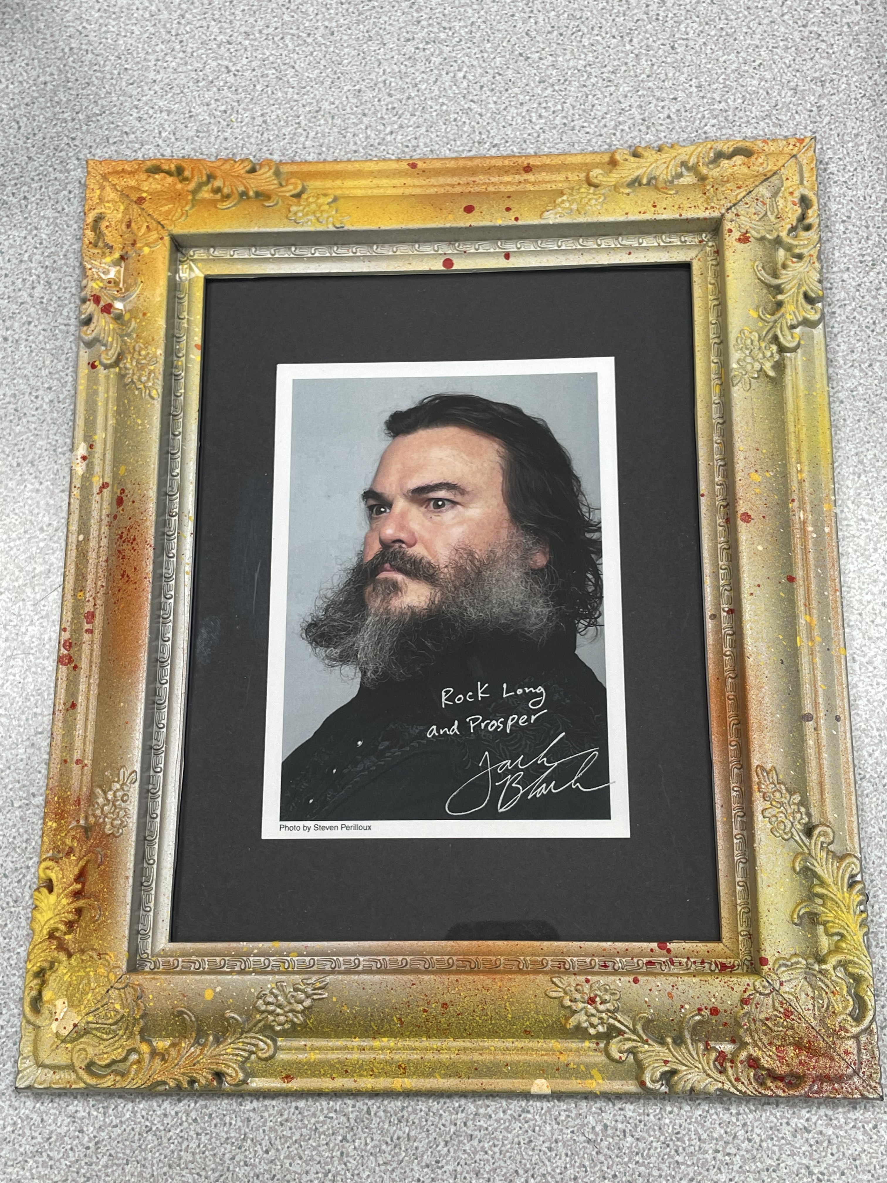 Jack Black signed postcard inscribed Rock Long and Prosper, in ornate gold frame