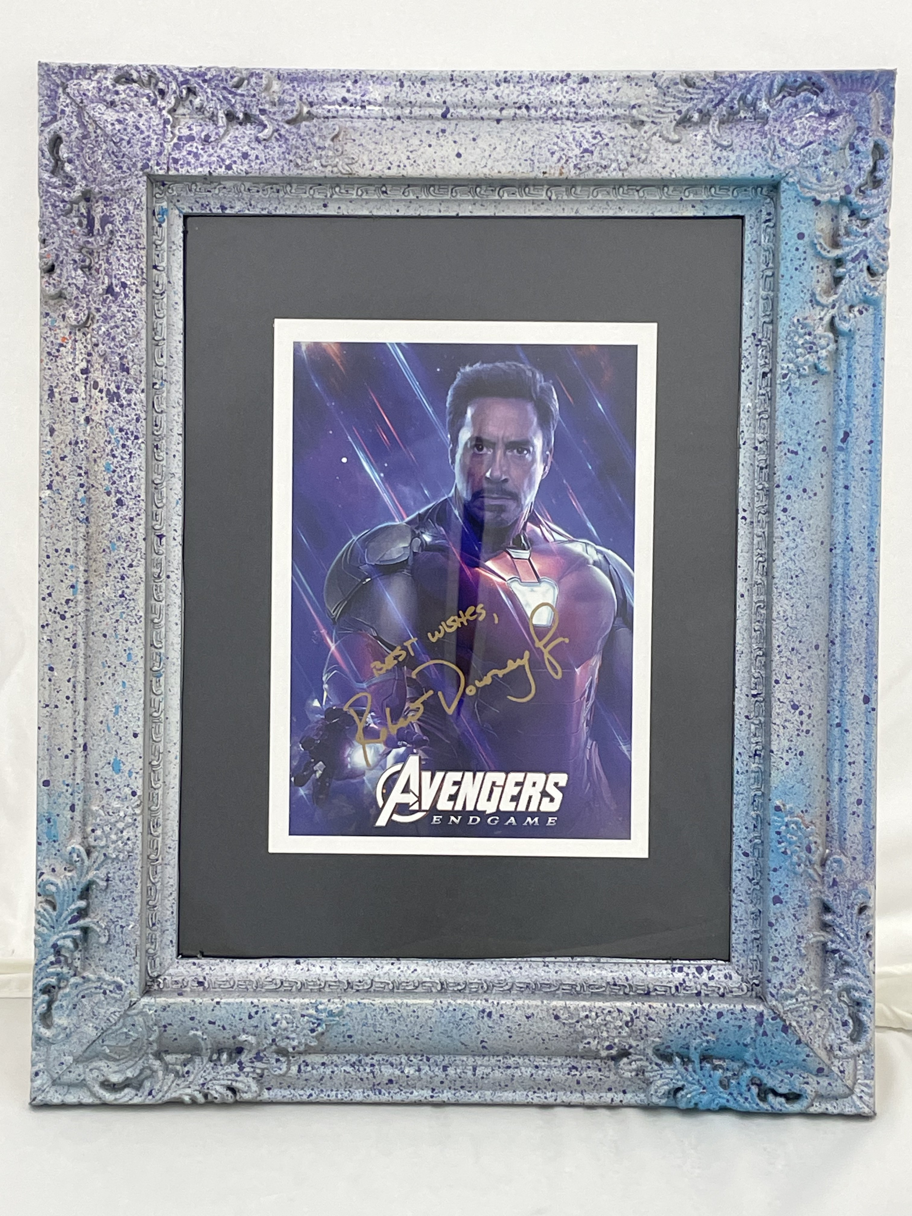 Robert Downey Jr signed Avengers: Endgame postcard in ornate blue frame